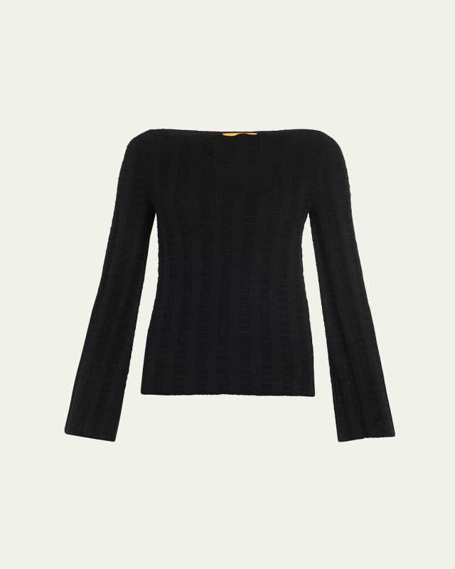 Long-Sleeve Wool Cashmere Flare Top